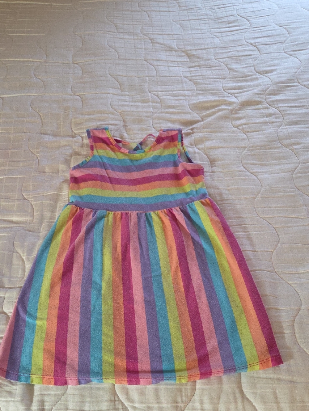 Girls Rainbow Stripe Sleeveless Dress - Multicolor